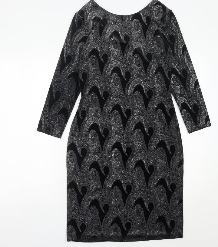 Quiz Women’s Black Paisley Bodycon Dress Size 12 Stretch Velvet