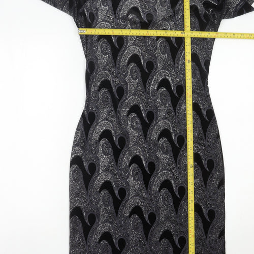 Quiz Women’s Black Paisley Bodycon Dress Size 12 Stretch Velvet