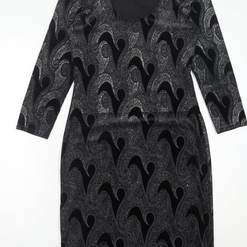 Quiz Women’s Black Paisley Bodycon Dress Size 12 Stretch Velvet