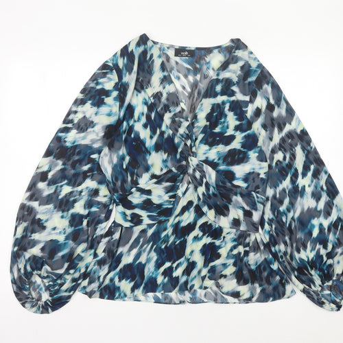 Wallis Womens Multicoloured Size 14 Chiffon Wrap Blouse Long Sleeve