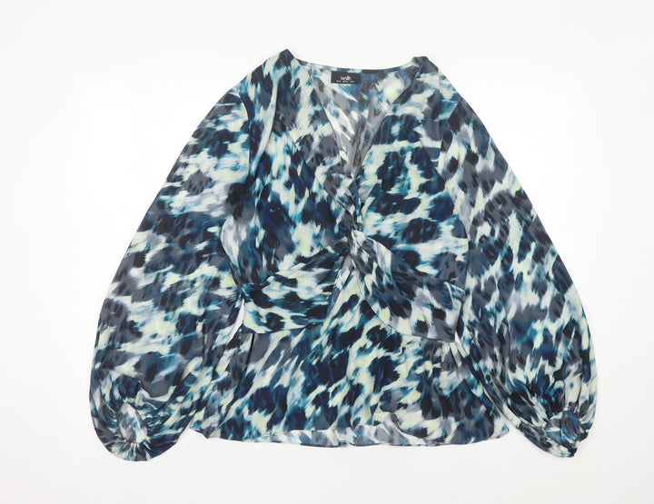 Wallis Womens Multicoloured Size 14 Chiffon Wrap Blouse Long Sleeve
