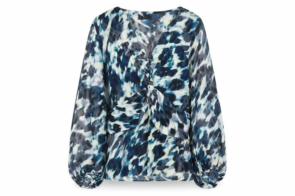 Front view of Wallis women’s multicoloured, size UK 14, chiffon wrap blouse long sleeve