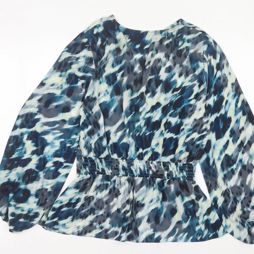 Wallis Womens Multicoloured Size 14 Chiffon Wrap Blouse Long Sleeve