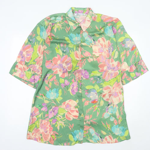 Zara Women’s Multicoloured Floral Shirt Dress Size 12 Belted