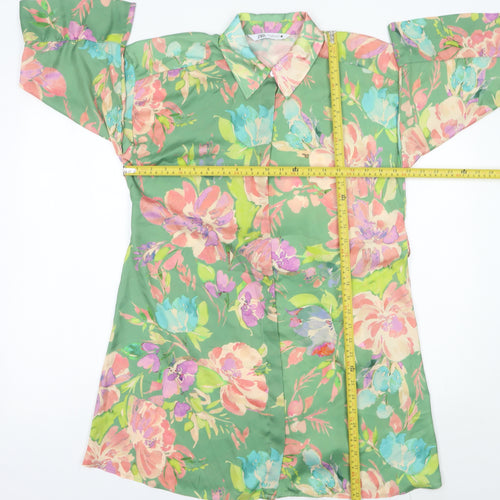 Zara Women’s Multicoloured Floral Shirt Dress Size 12 Belted