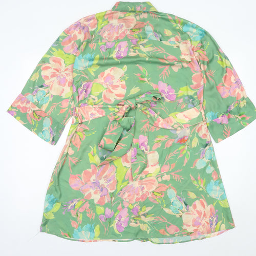 Zara Women’s Multicoloured Floral Shirt Dress Size 12 Belted