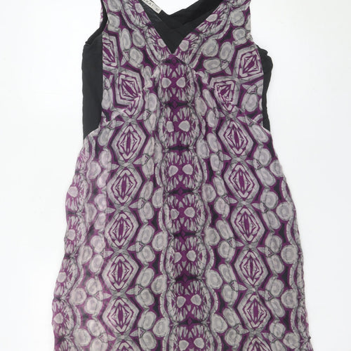Kookai Womens Purple Grey Geometric Silk Shift Dress Size 12