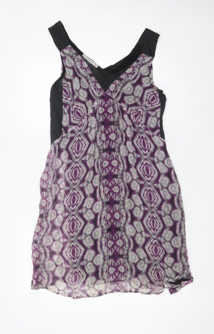 Kookai Womens Purple Grey Geometric Silk Shift Dress Size 12