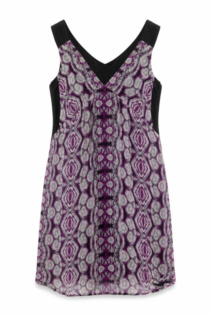 Kookai Womens Purple Grey Geometric Silk Shift Dress Size 12
