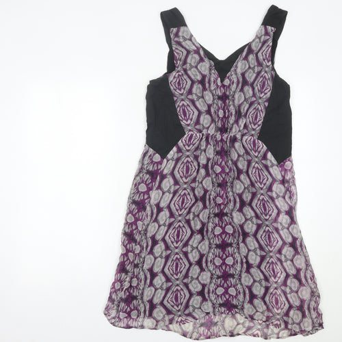 Kookai Womens Purple Grey Geometric Silk Shift Dress Size 12