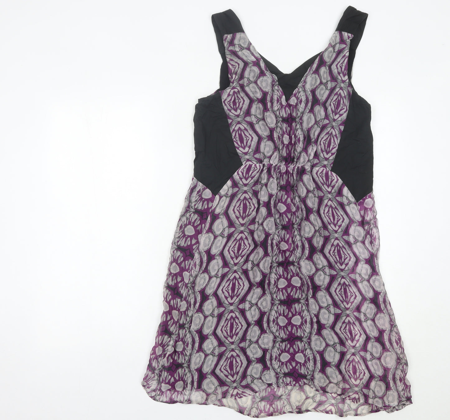 Kookai Womens Purple Grey Geometric Silk Shift Dress Size 12