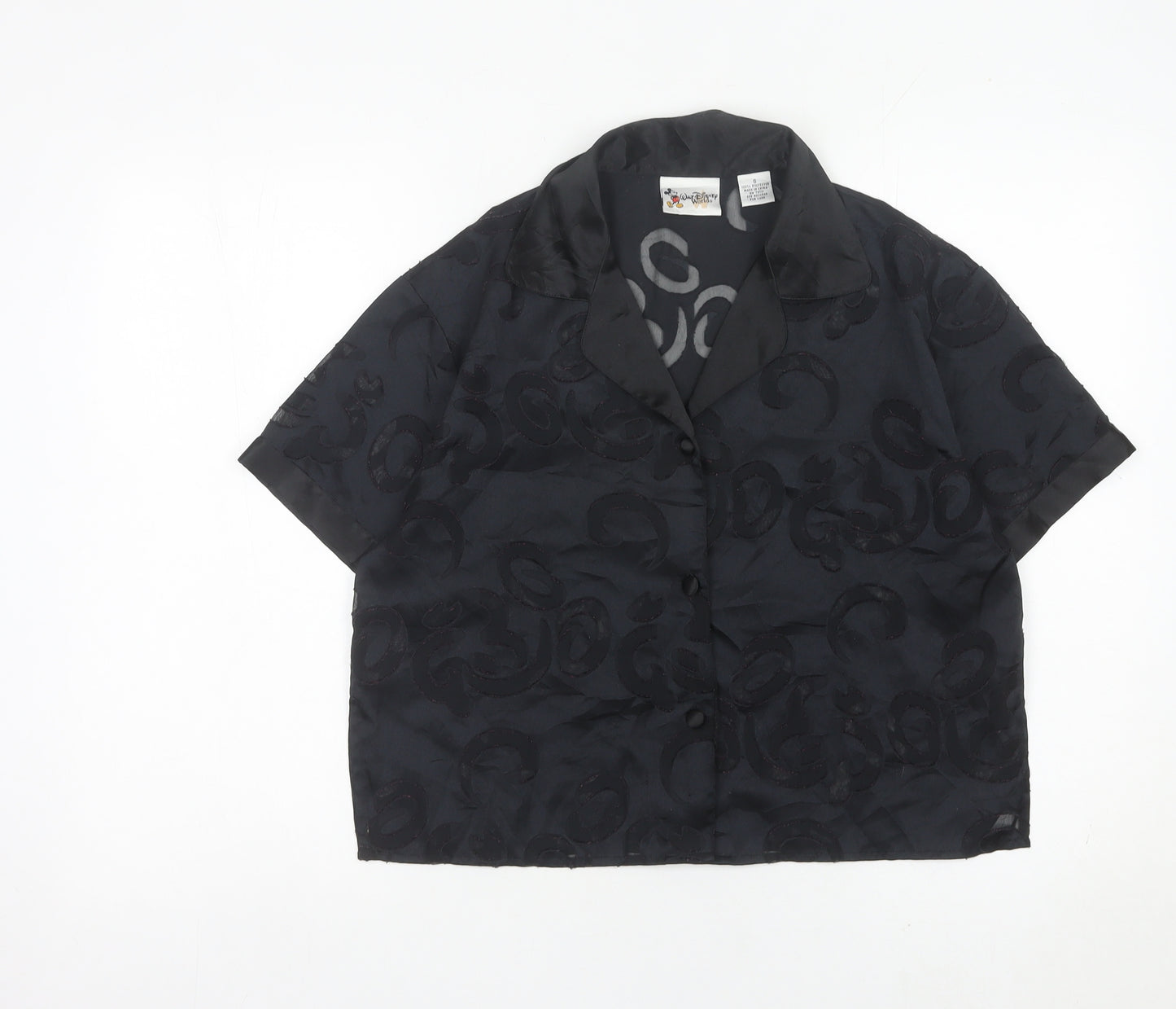 Disney Women Black Satin Mickey Mouse Pyjama Shirt Top S