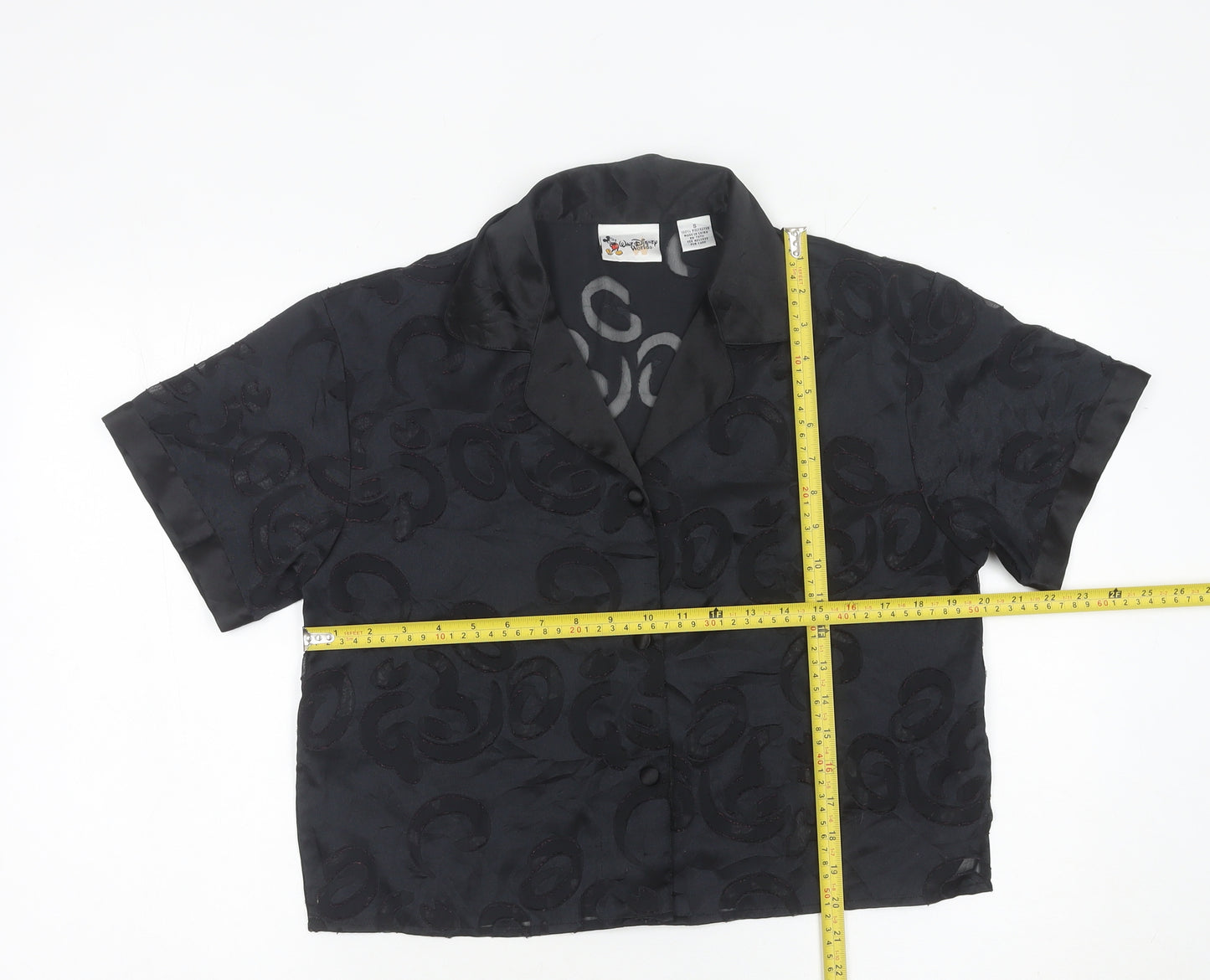 Disney Women Black Satin Mickey Mouse Pyjama Shirt Top S