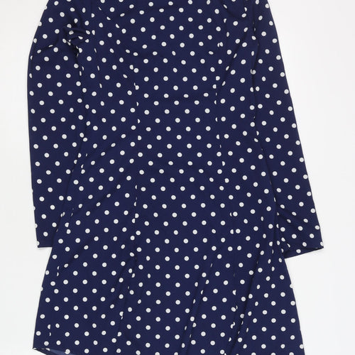 Boohoo Womens Blue Polka Dot Asymmetric Sheath Dress UK 6 Petite