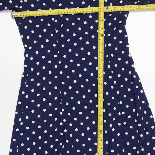 Boohoo Womens Blue Polka Dot Asymmetric Sheath Dress UK 6 Petite