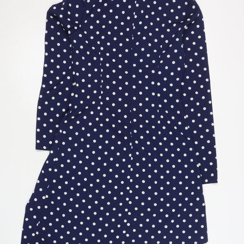 Boohoo Womens Blue Polka Dot Asymmetric Sheath Dress UK 6 Petite