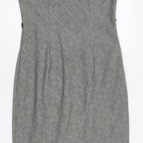 Wallis Women’s Grey Check Sheath Dress Size 10 Sleeveless Workwear