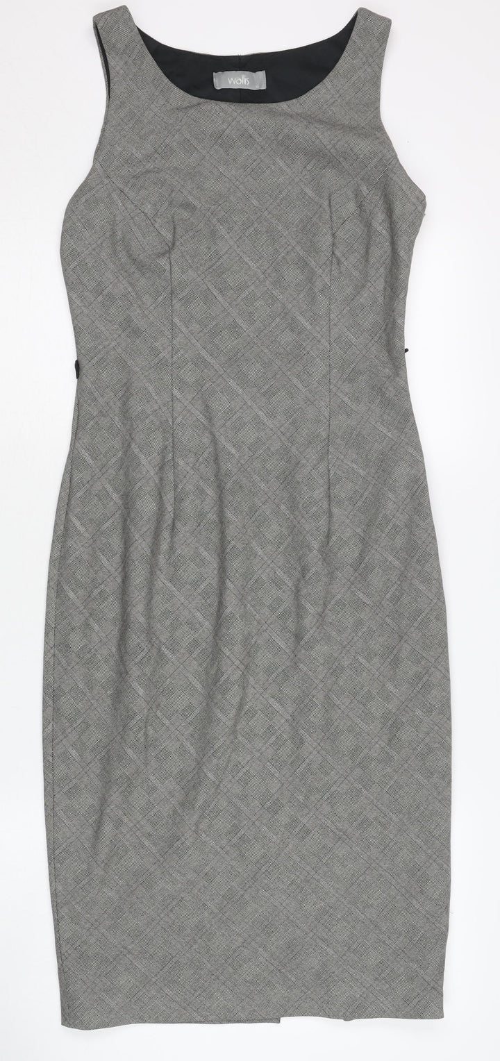 Wallis Women’s Grey Check Sheath Dress Size 10 Sleeveless Workwear