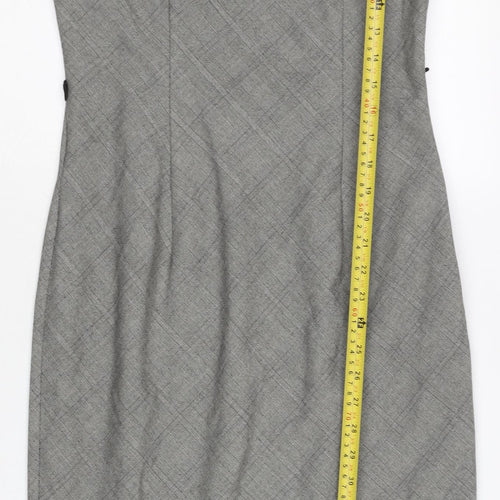 Wallis Women’s Grey Check Sheath Dress Size 10 Sleeveless Workwear