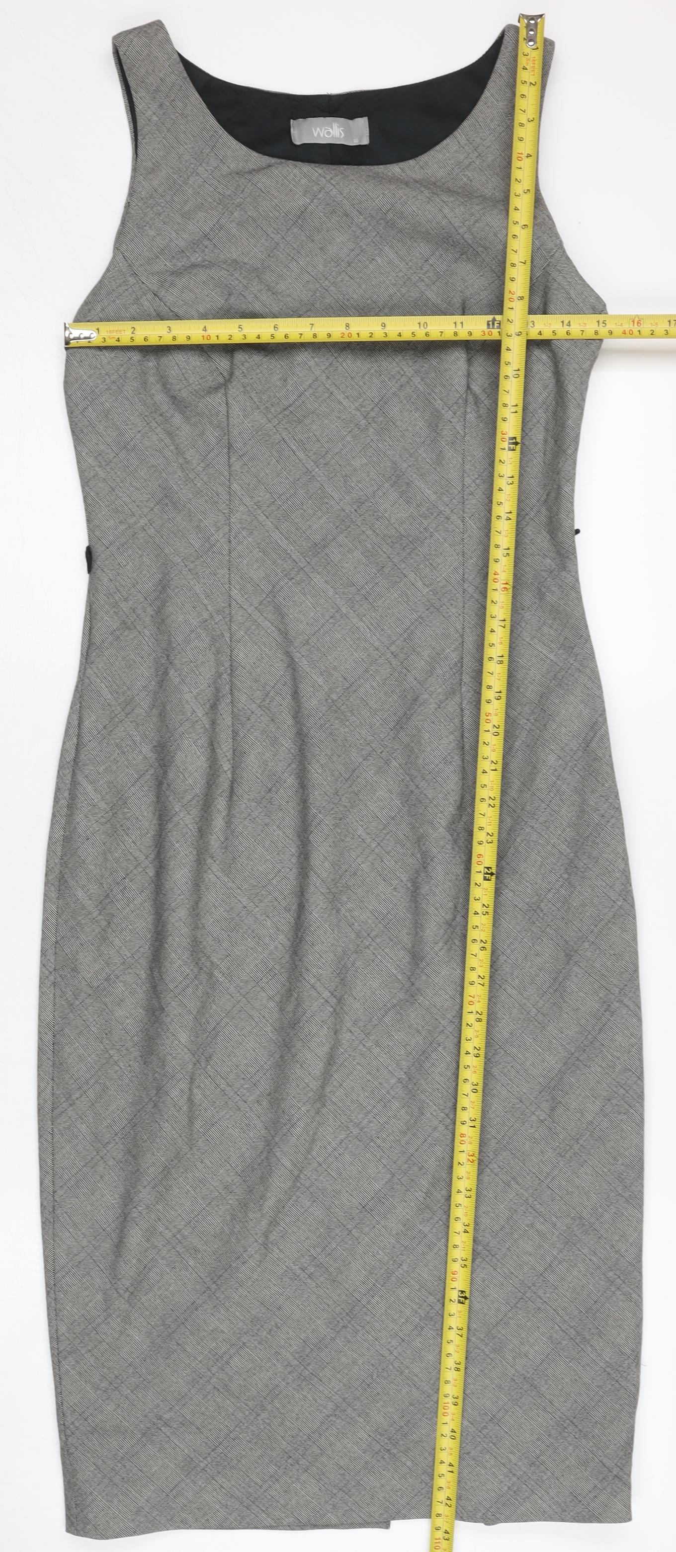 Wallis Women’s Grey Check Sheath Dress Size 10 Sleeveless Workwear