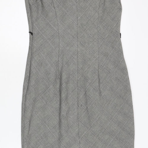 Wallis Women’s Grey Check Sheath Dress Size 10 Sleeveless Workwear