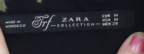 Zara Women Black Floral Bird Print Short Shift Dress Size 10