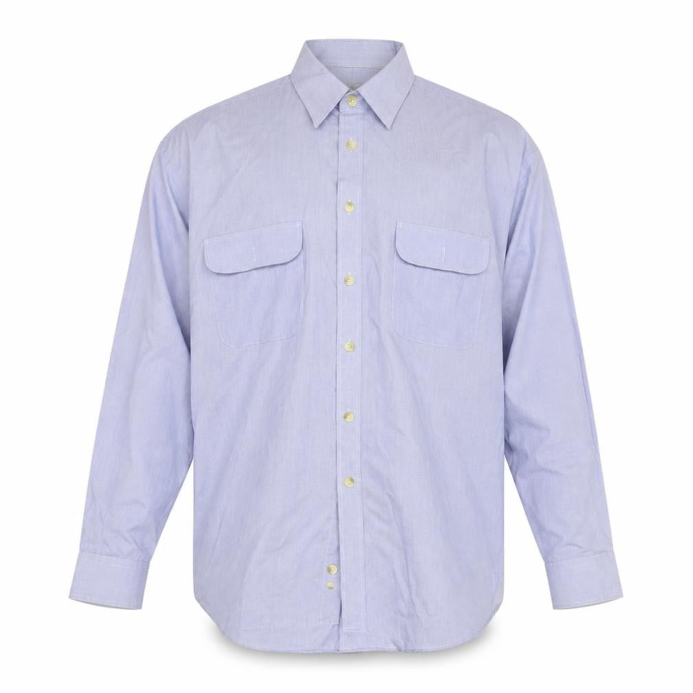 Front view of Target Men's Blue Long Sleeve Button-Up Shirt, size L, 42in Regular Fit