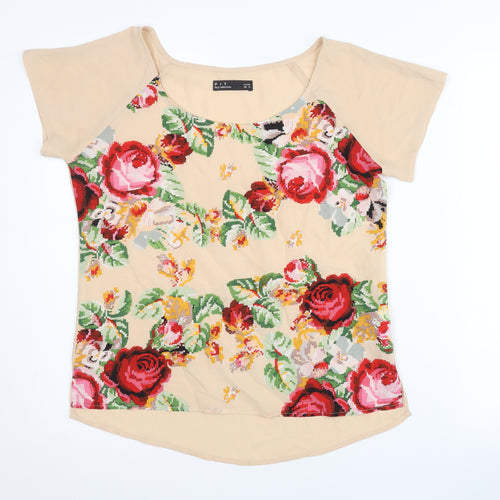 PIT by jc collection Women’s Beige Floral Chiffon T-Shirt UK 8