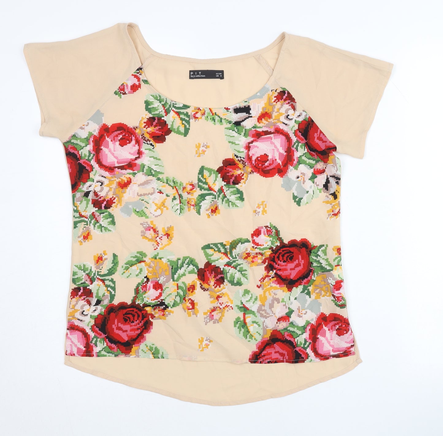 PIT by jc collection Women’s Beige Floral Chiffon T-Shirt UK 8