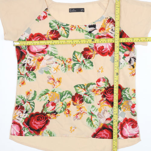 PIT by jc collection Women’s Beige Floral Chiffon T-Shirt UK 8