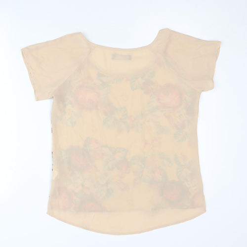PIT by jc collection Women’s Beige Floral Chiffon T-Shirt UK 8