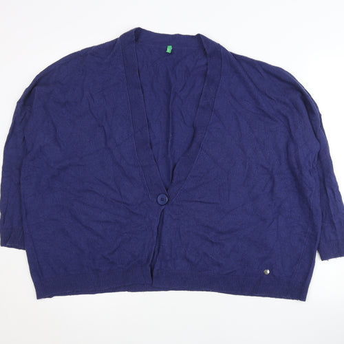 Benetton Women’s Blue Wool Blend V-Neck Cardigan Size S