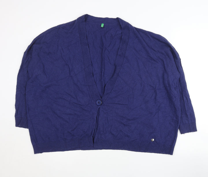 Benetton Women’s Blue Wool Blend V-Neck Cardigan Size S