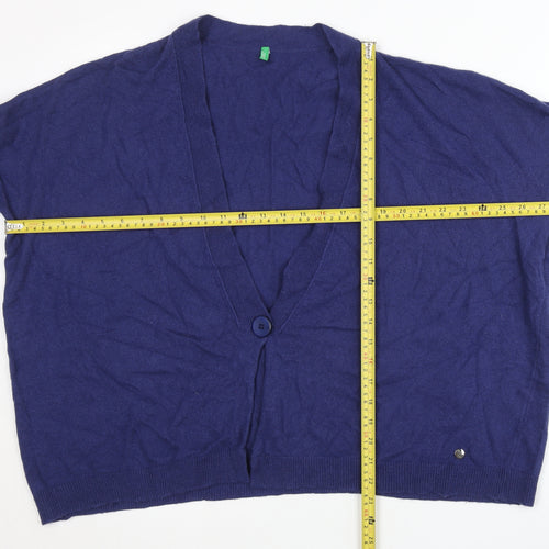 Benetton Women’s Blue Wool Blend V-Neck Cardigan Size S