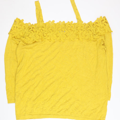 Soon Womens Yellow Plus Size 22 Lace Neck Pullover Jumper