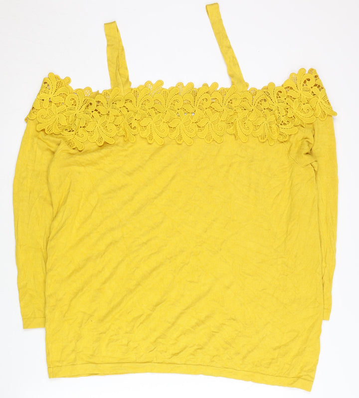 Soon Womens Yellow Plus Size 22 Lace Neck Pullover Jumper
