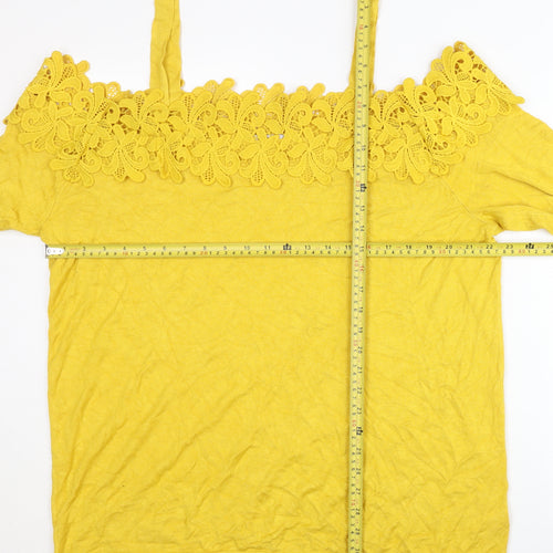 Soon Womens Yellow Plus Size 22 Lace Neck Pullover Jumper