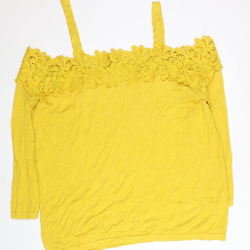 Soon Womens Yellow Plus Size 22 Lace Neck Pullover Jumper