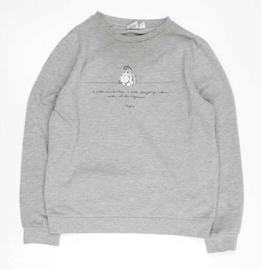 Front view of Disney Women’s Grey Eeyore Sweatshirt UK 10/12 Crew Neck Pullover
