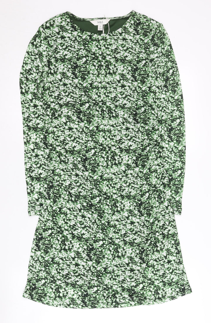 Marks and Spencer Women’s Green Shift Dress Size 10 Knee Length Long Sleeve
