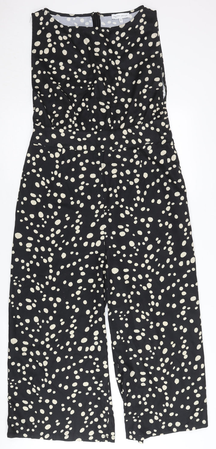 Pretty Lavish Womens Black Polka Dot Sleeveless Wide-Leg Jumpsuit Size 12