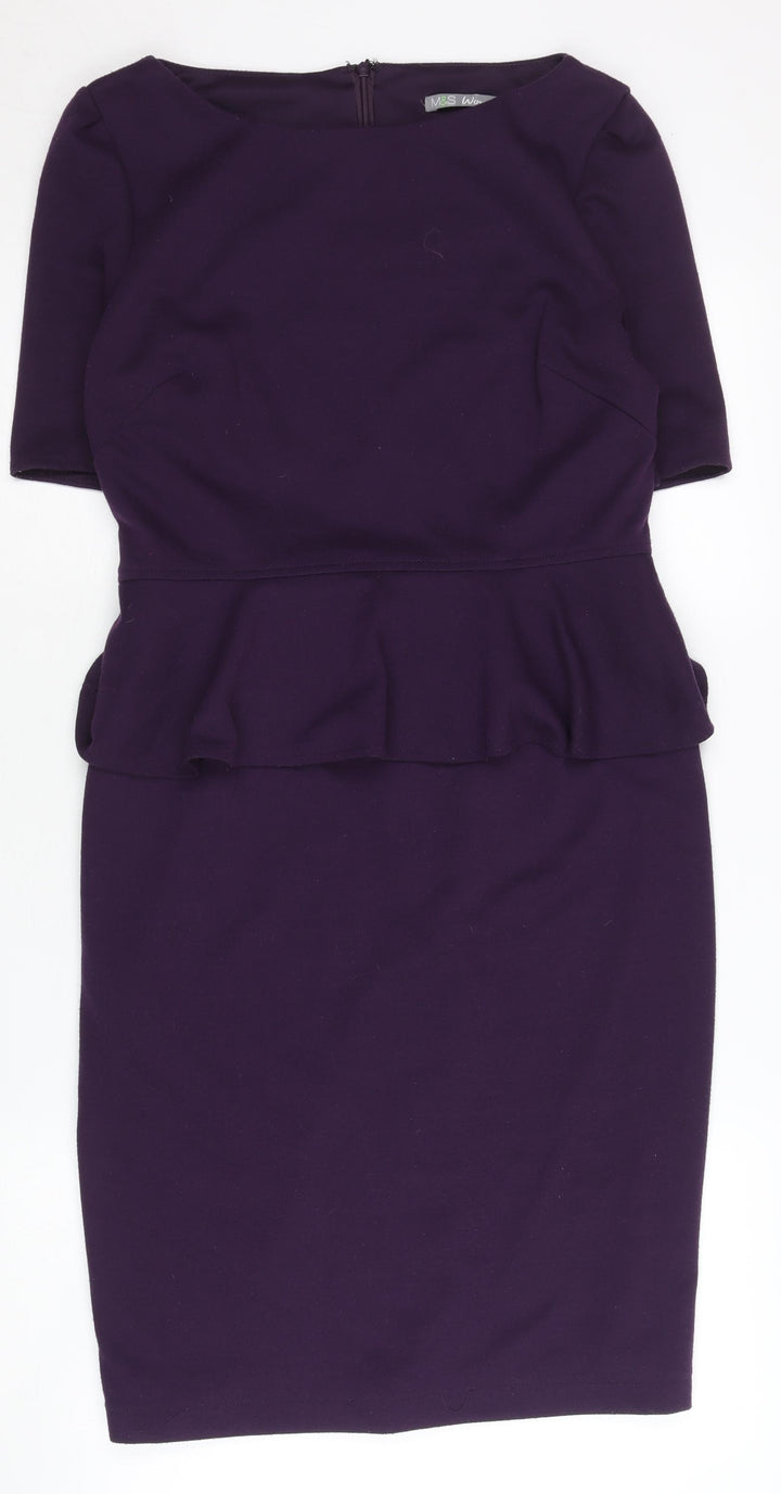 Marks and Spencer Women Purple Sheath Dress Size 12 Peplum Workwear