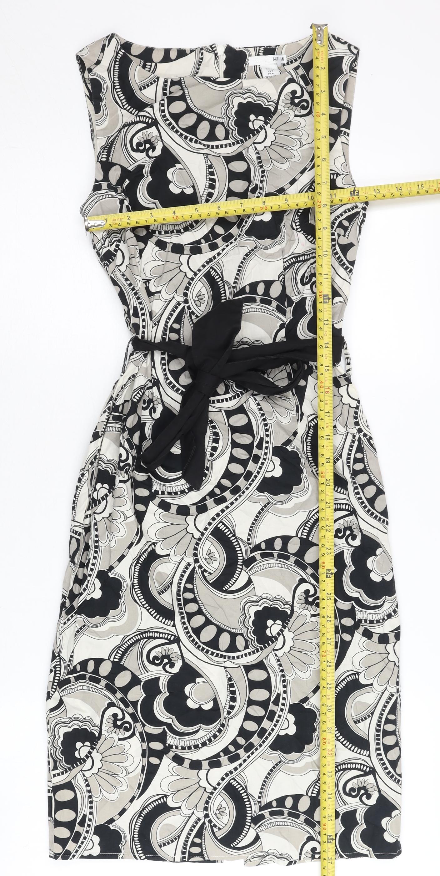 H&M Women’s Black White Geometric Sheath Dress Size 6