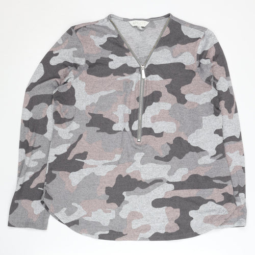 Apricot Women’s Grey Camo Zip Jumper Size 16 V-Neck Long Sleeve