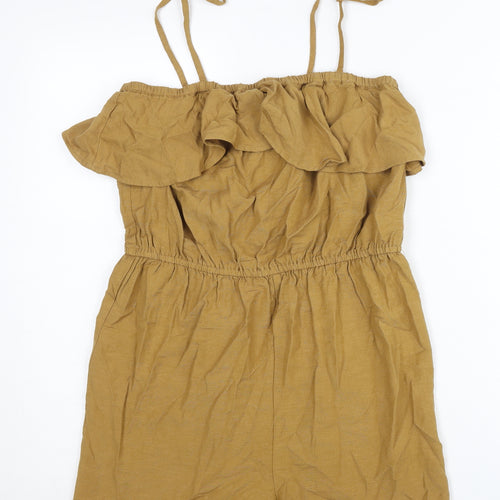 Pieces Women’s Brown XS Sleeveless Ruffle Strap Playsuit Summer Casual