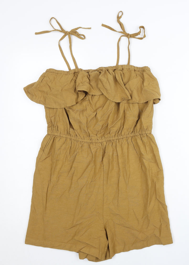 Pieces Women’s Brown XS Sleeveless Ruffle Strap Playsuit Summer Casual