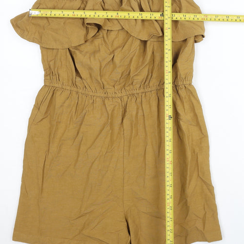 Pieces Women’s Brown XS Sleeveless Ruffle Strap Playsuit Summer Casual