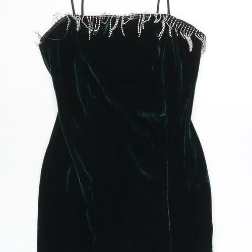Zara Women’s Green Velvet Bodycon Dress Size 8 Beaded Party