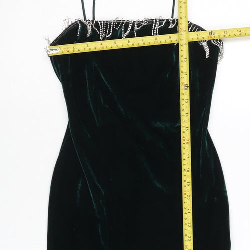 Zara Women’s Green Velvet Bodycon Dress Size 8 Beaded Party