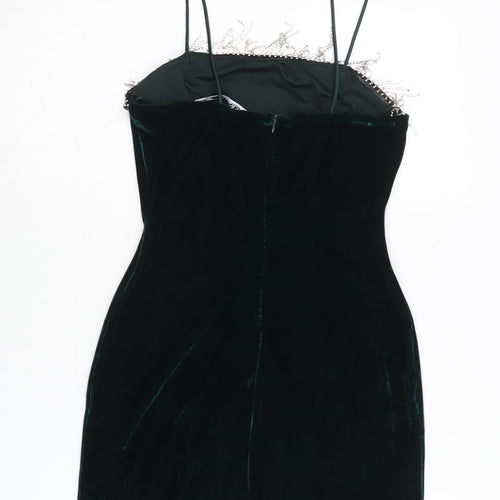 Zara Women’s Green Velvet Bodycon Dress Size 8 Beaded Party